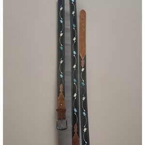 Youth / Kids Western Leather Belt  Silver & Turquoise Design Girls M 24" - 28"